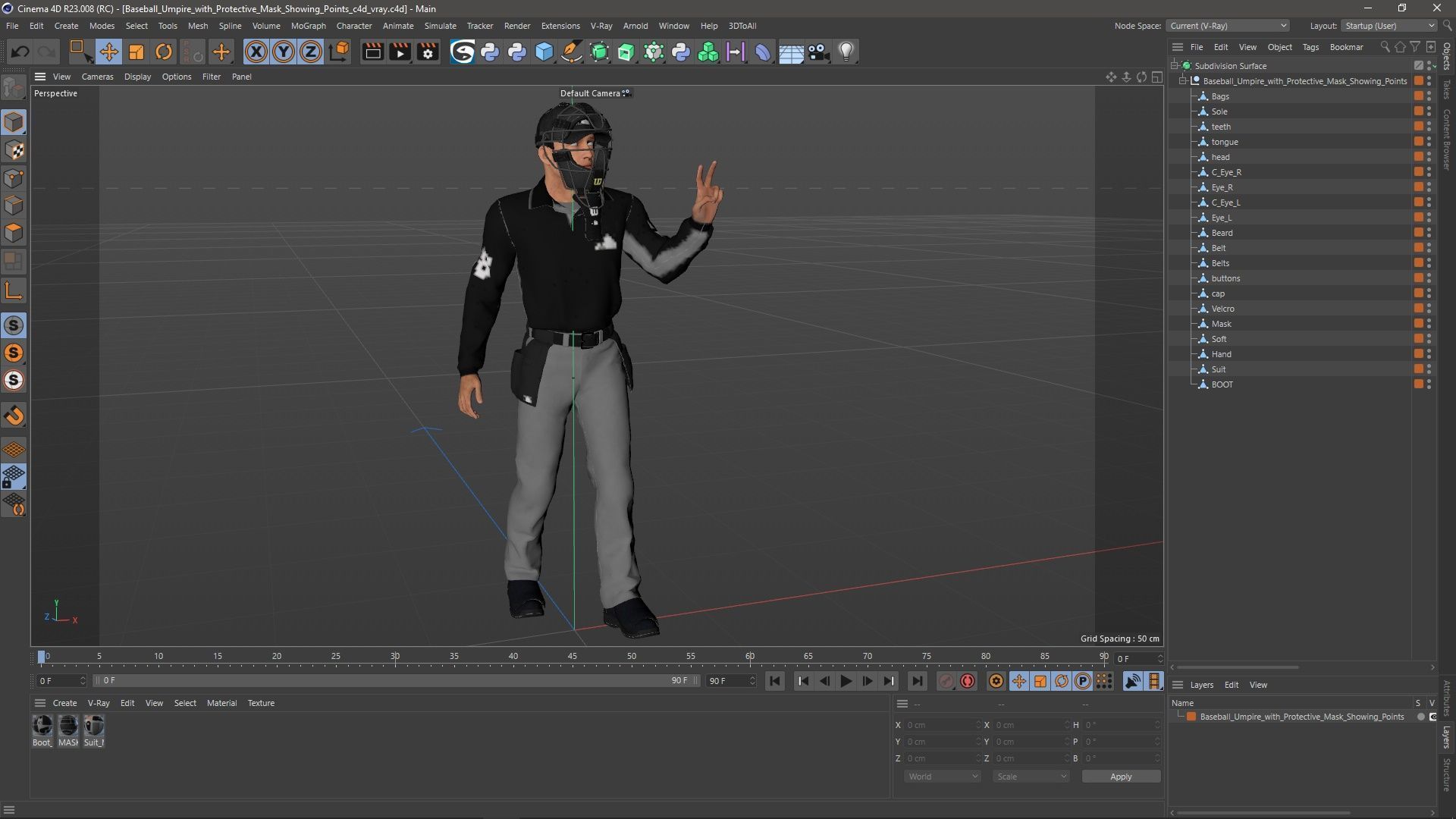 Baseball Umpire with Protective Mask Showing Points 3D model_24