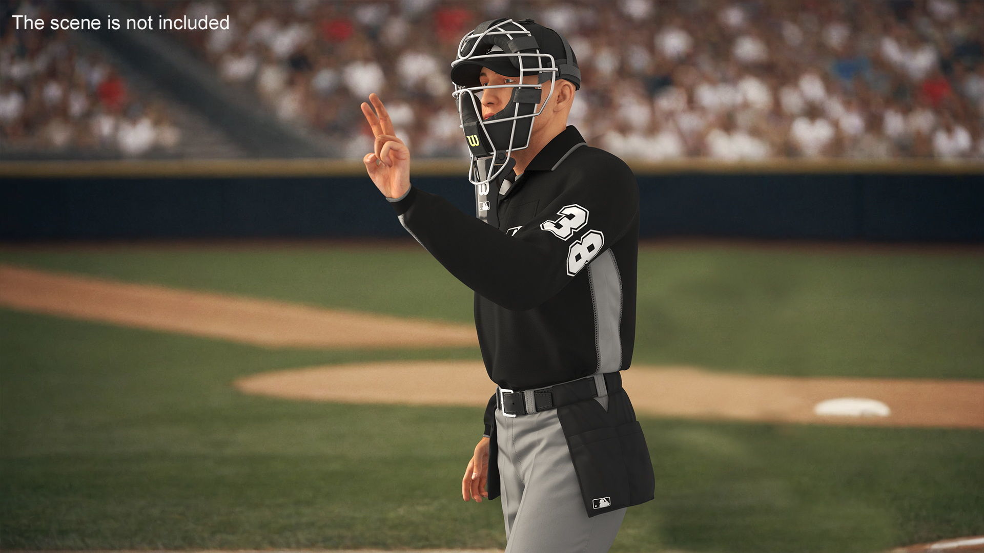 Baseball Umpire with Protective Mask Showing Points 3D model_1