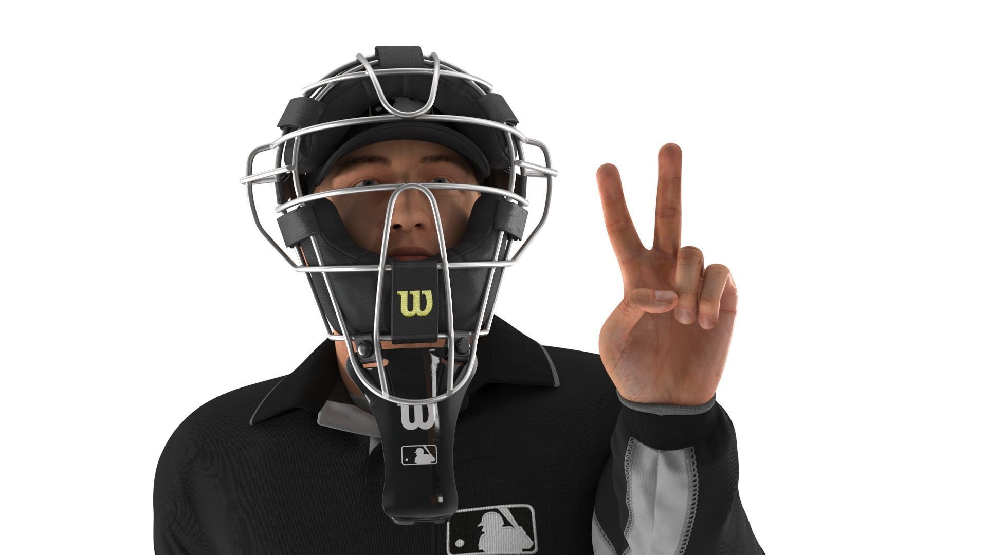Baseball Umpire with Protective Mask Showing Points 3D model_13