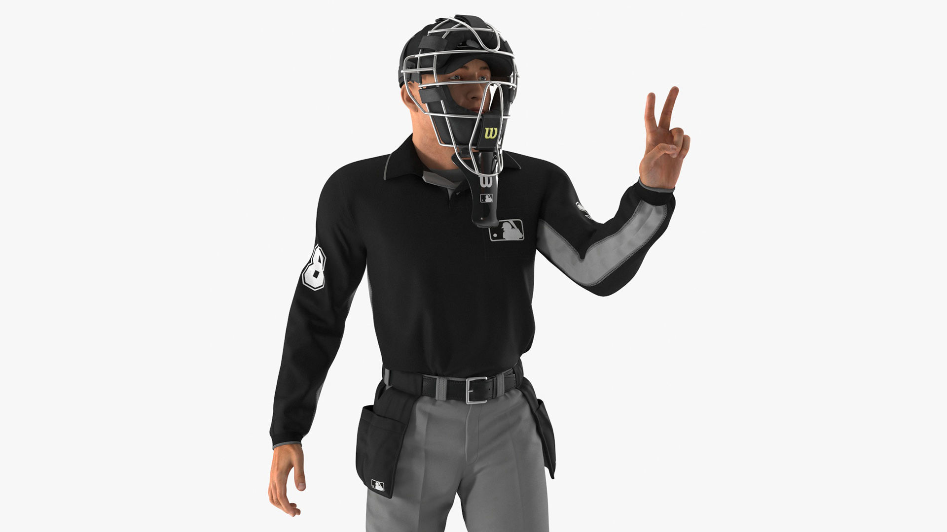 Baseball Umpire with Protective Mask Showing Points 3D model_4