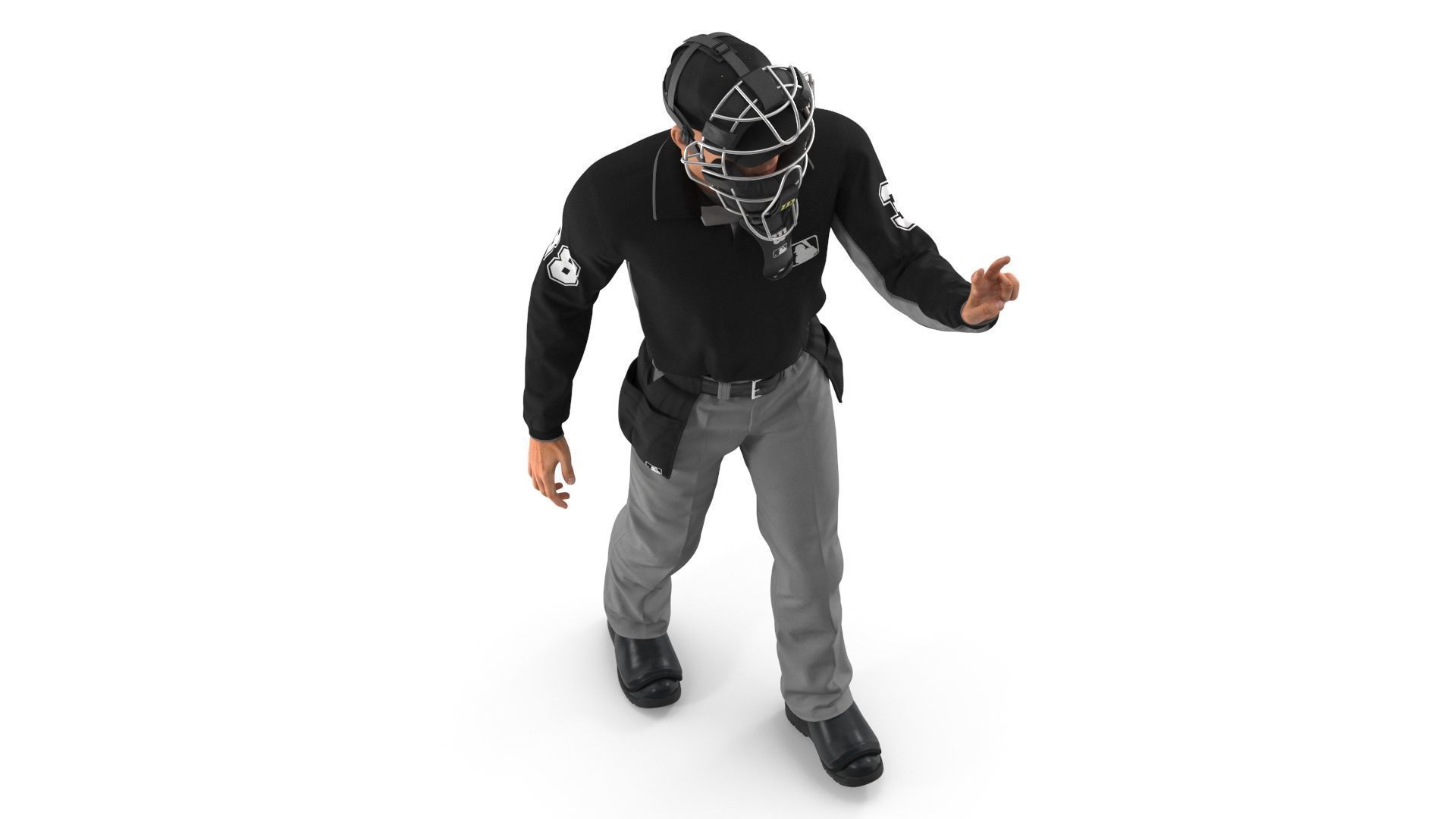 Baseball Umpire with Protective Mask Showing Points 3D model_10
