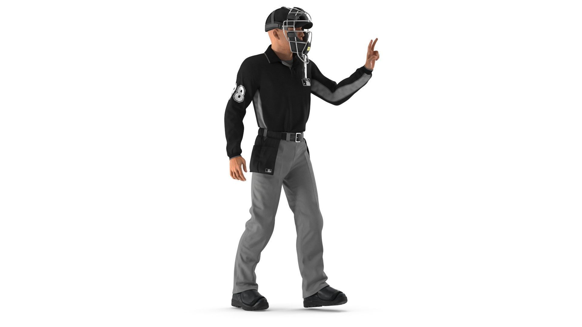 Baseball Umpire with Protective Mask Showing Points 3D model_6