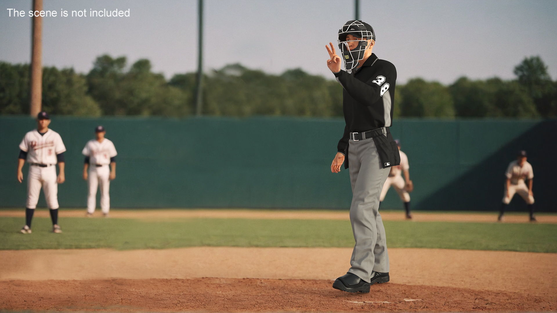 Baseball Umpire with Protective Mask Showing Points 3D model_2