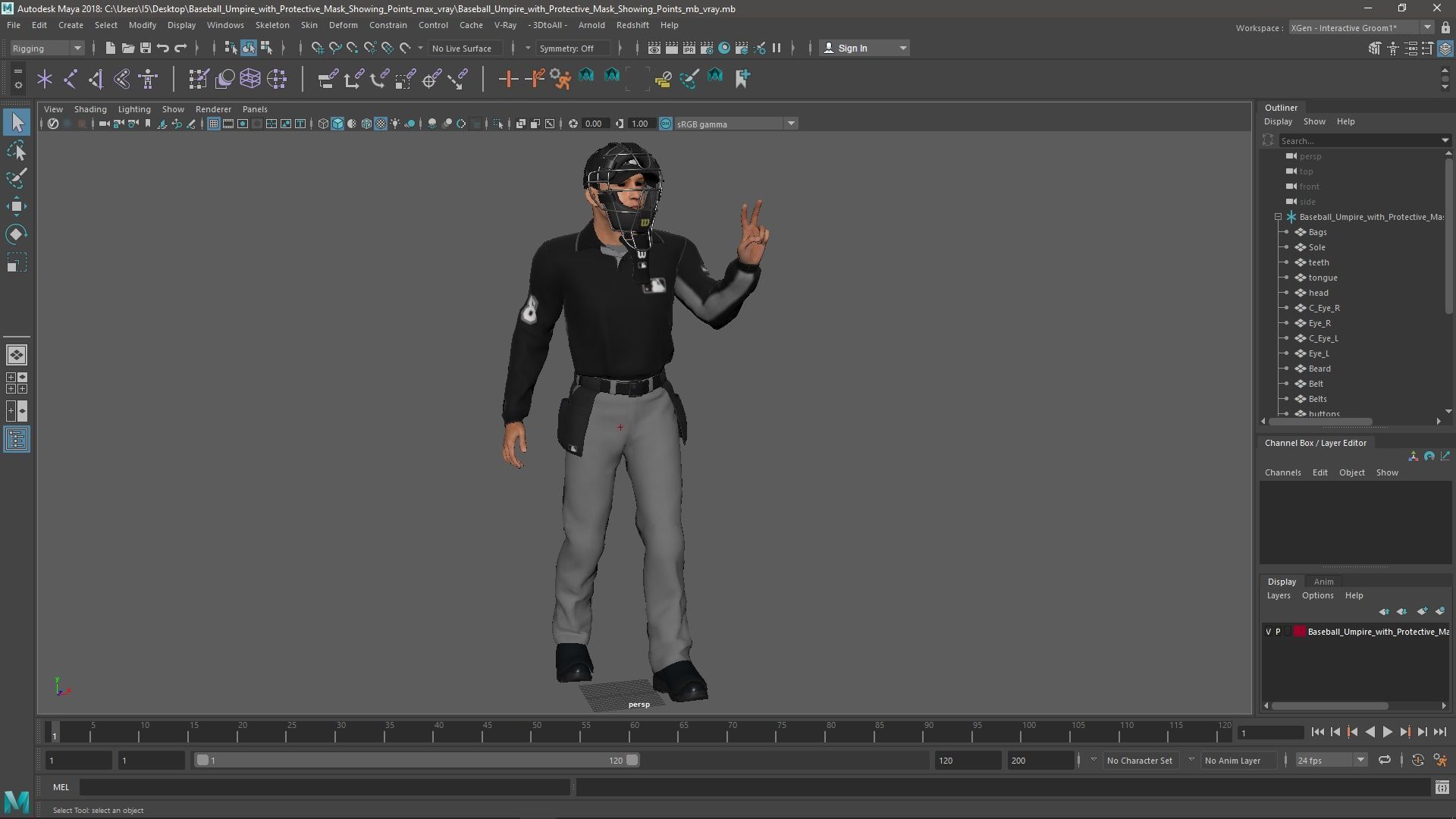 Baseball Umpire with Protective Mask Showing Points 3D model_25
