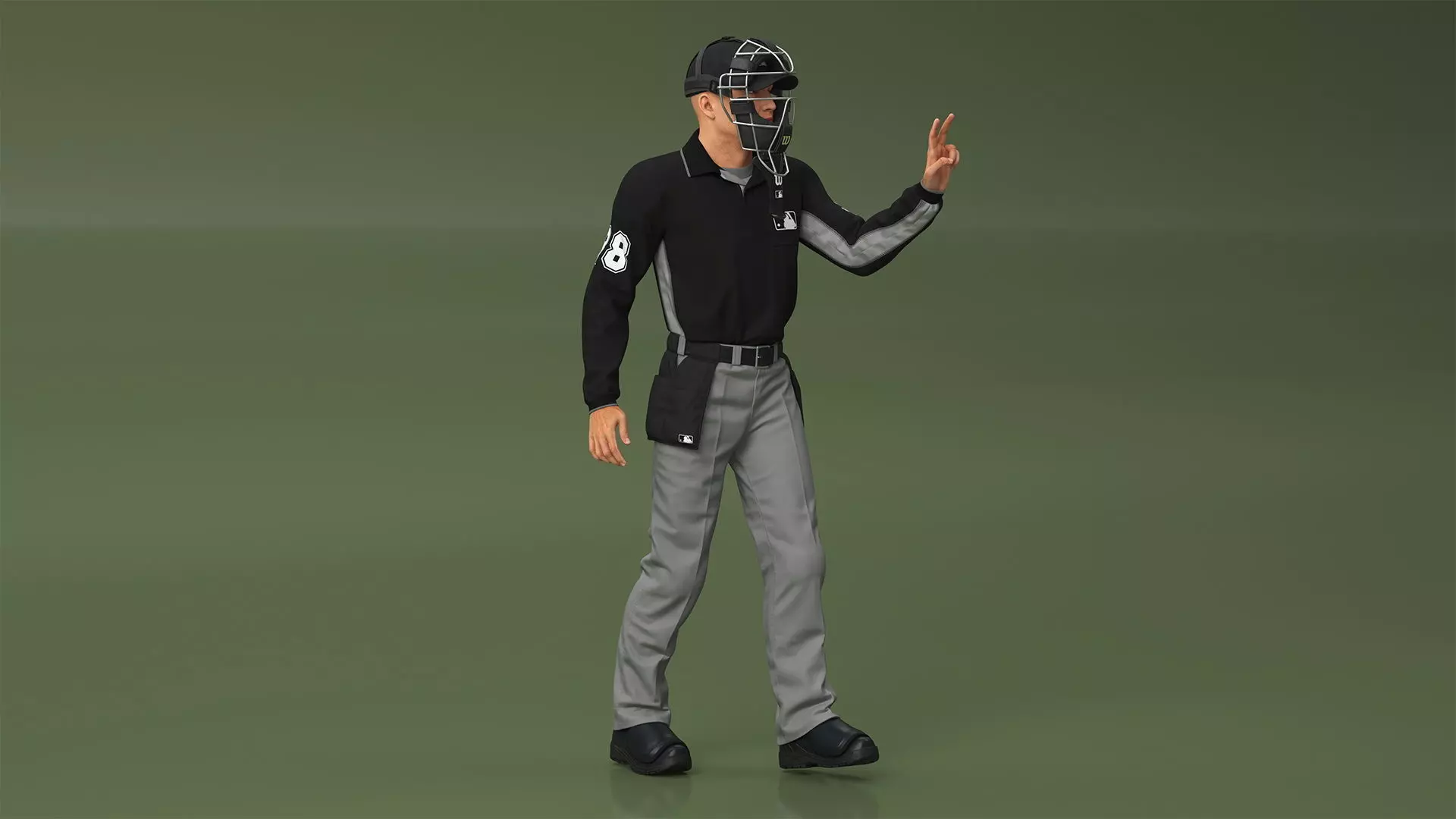 Baseball Umpire with Protective Mask Showing Points 3D model_0