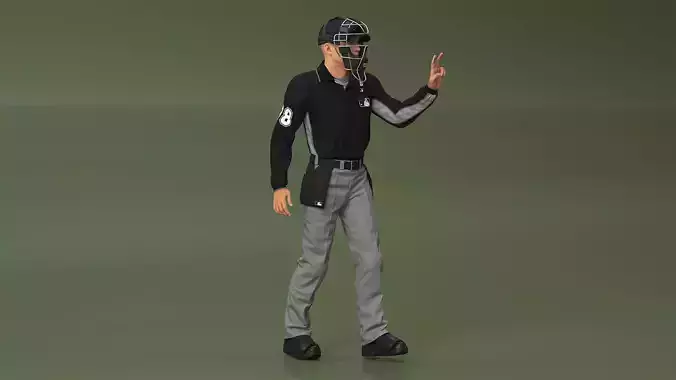 Baseball Umpire with Protective Mask Showing Points