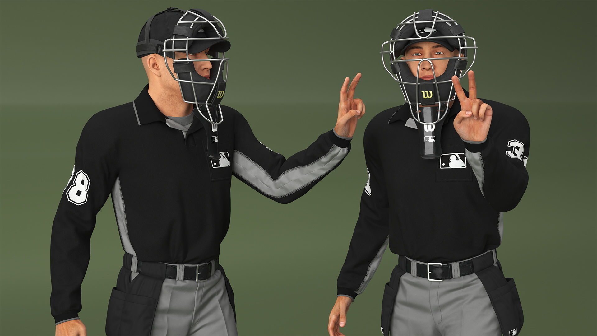 Baseball Umpire with Protective Mask Showing Points 3D model_5