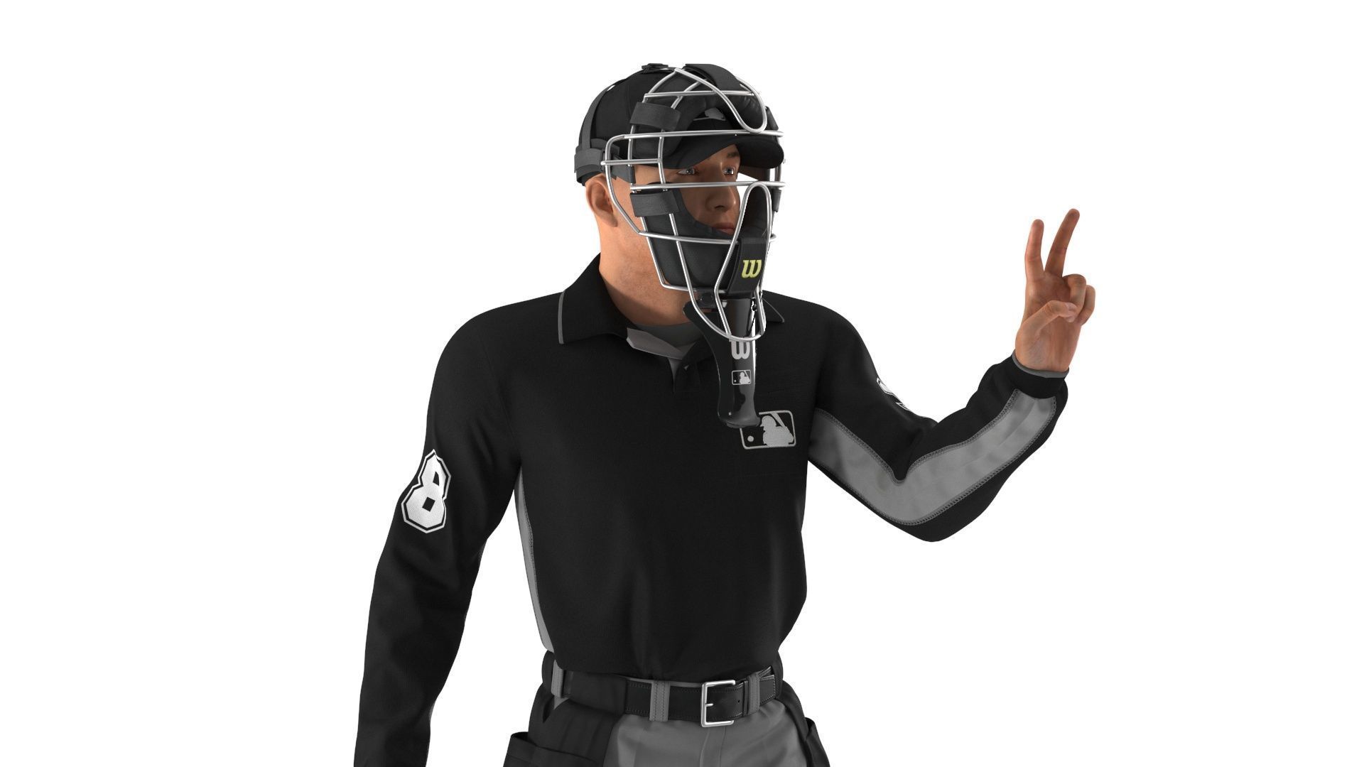 Baseball Umpire with Protective Mask Showing Points 3D model_11