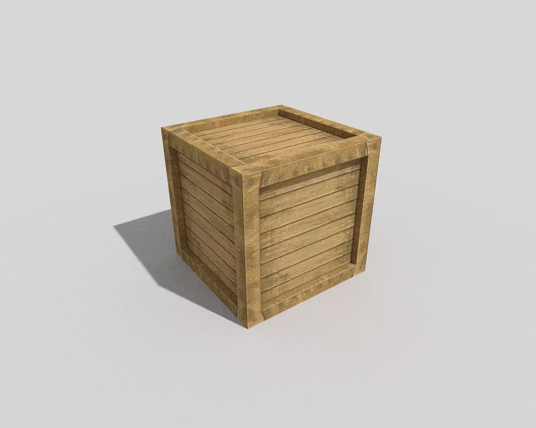 low poly wooden box Low-poly 3D model_0