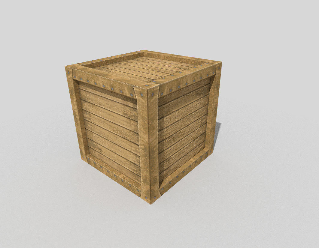 low poly wooden box Low-poly 3D model_1