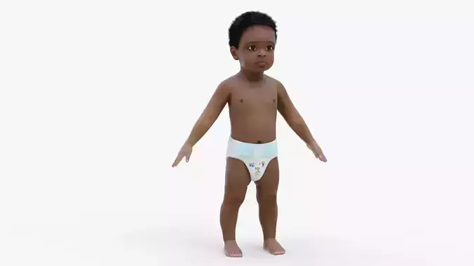 Black Baby Boy Light Skin Wearing Diaper A-Pose