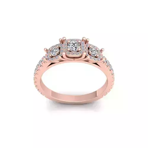 3 Stone Stone Halo Diamond Ring 3d Model and Render 