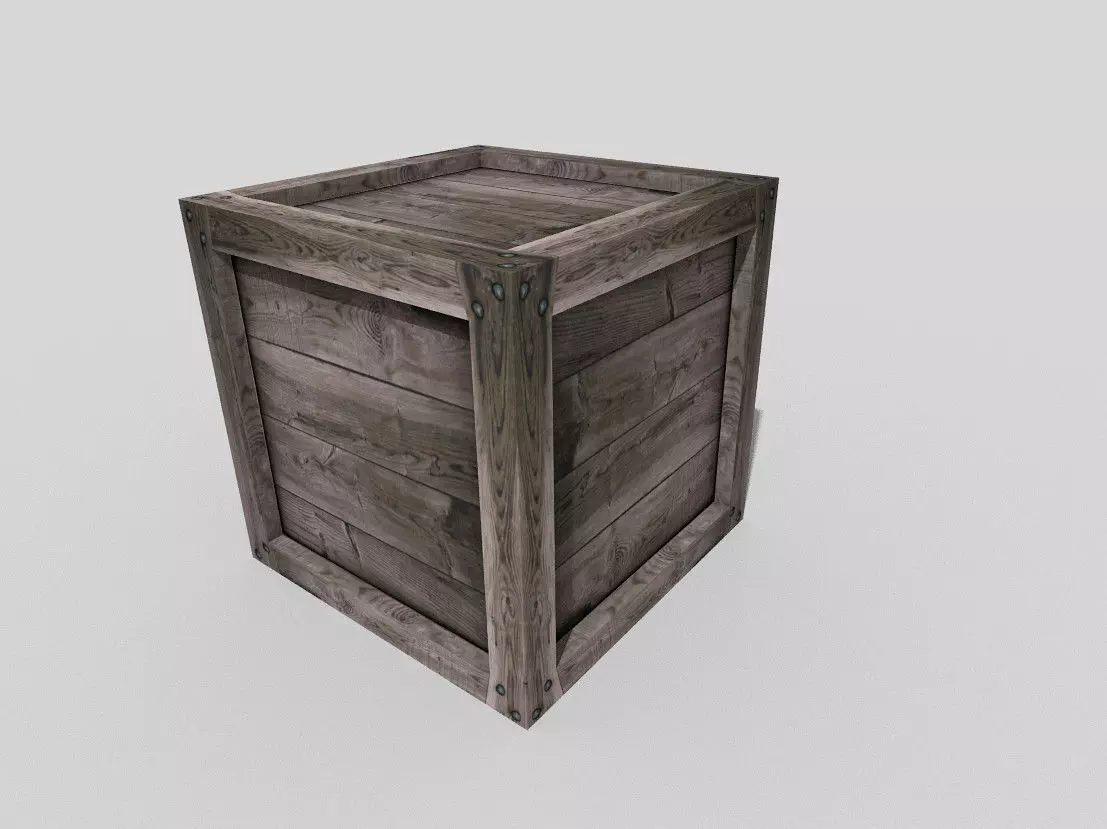 low poly wooden box Low-poly 3D model_0