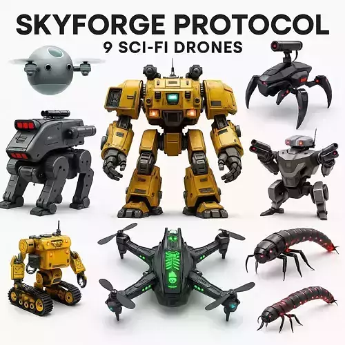 Sci Fi Drone and Robot Pack  9 High Detail Modular Models Low-poly 3D model Sci Fi Drone and Robot Pack  9 High Detail Modular Models Low-poly 3D model