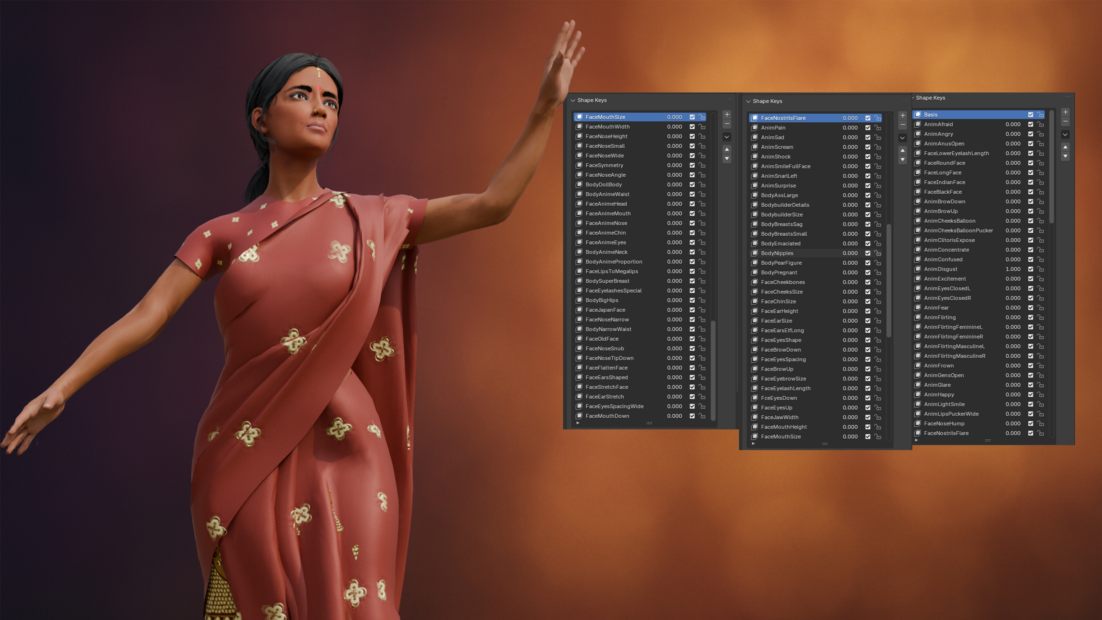 Priya Stylized Indian Character Rigged Blendshapes Low-poly 3D model_3