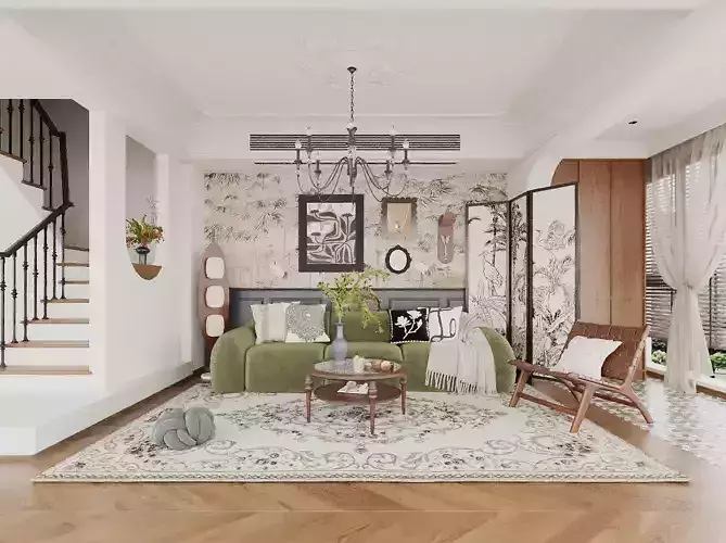 French antique furniture in the living room 3D model