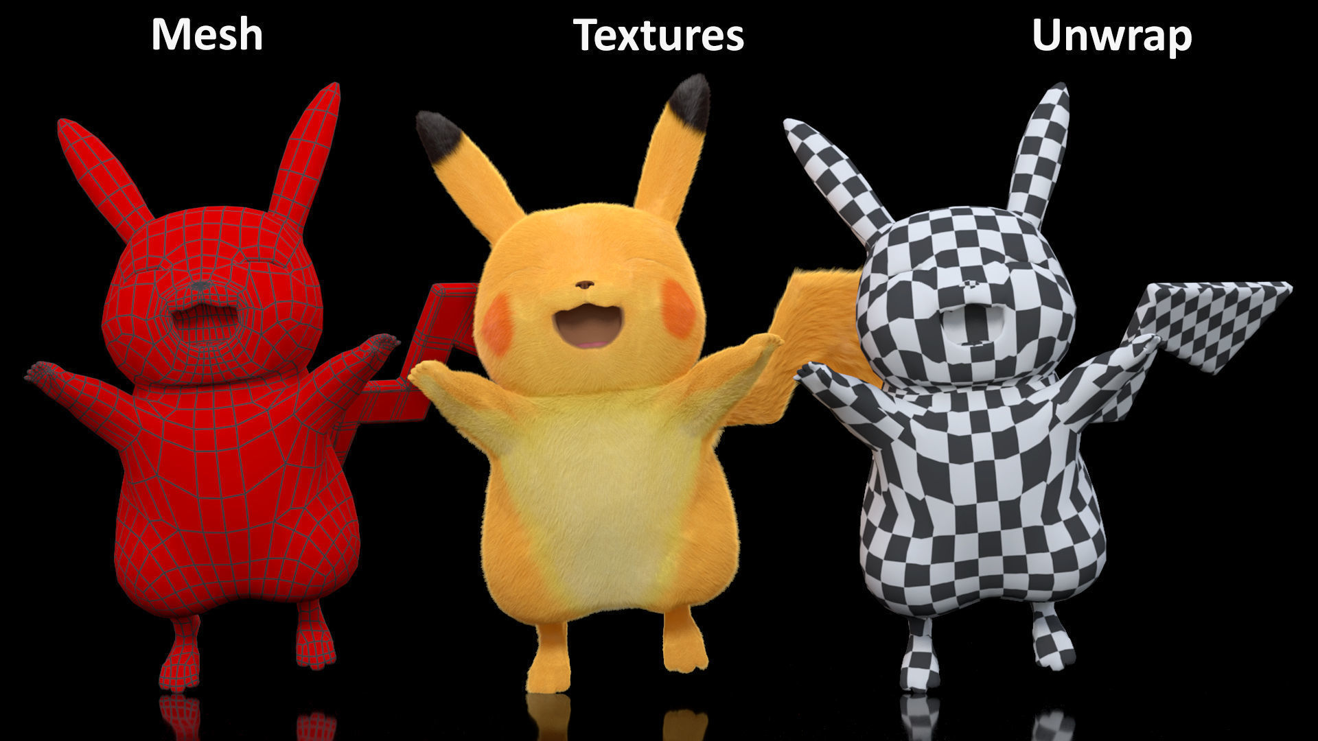 Happy Pikachu Character Fur 3D model_15
