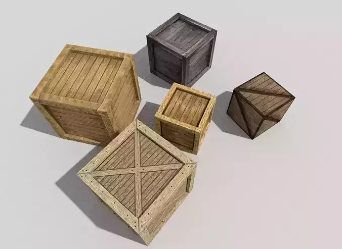 low poly wooden boxes pack 2