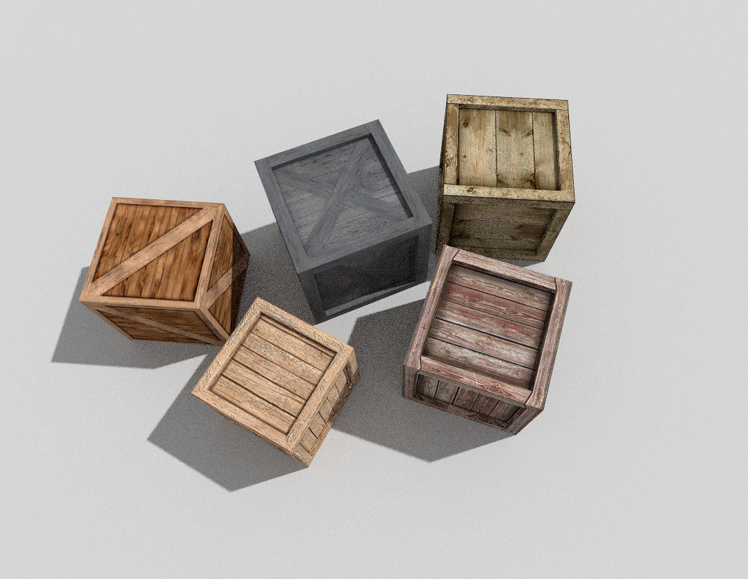 low poly wooden boxes pack 3 Low-poly 3D model_1