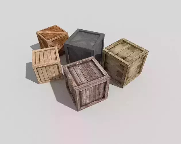 low poly wooden boxes pack 3
