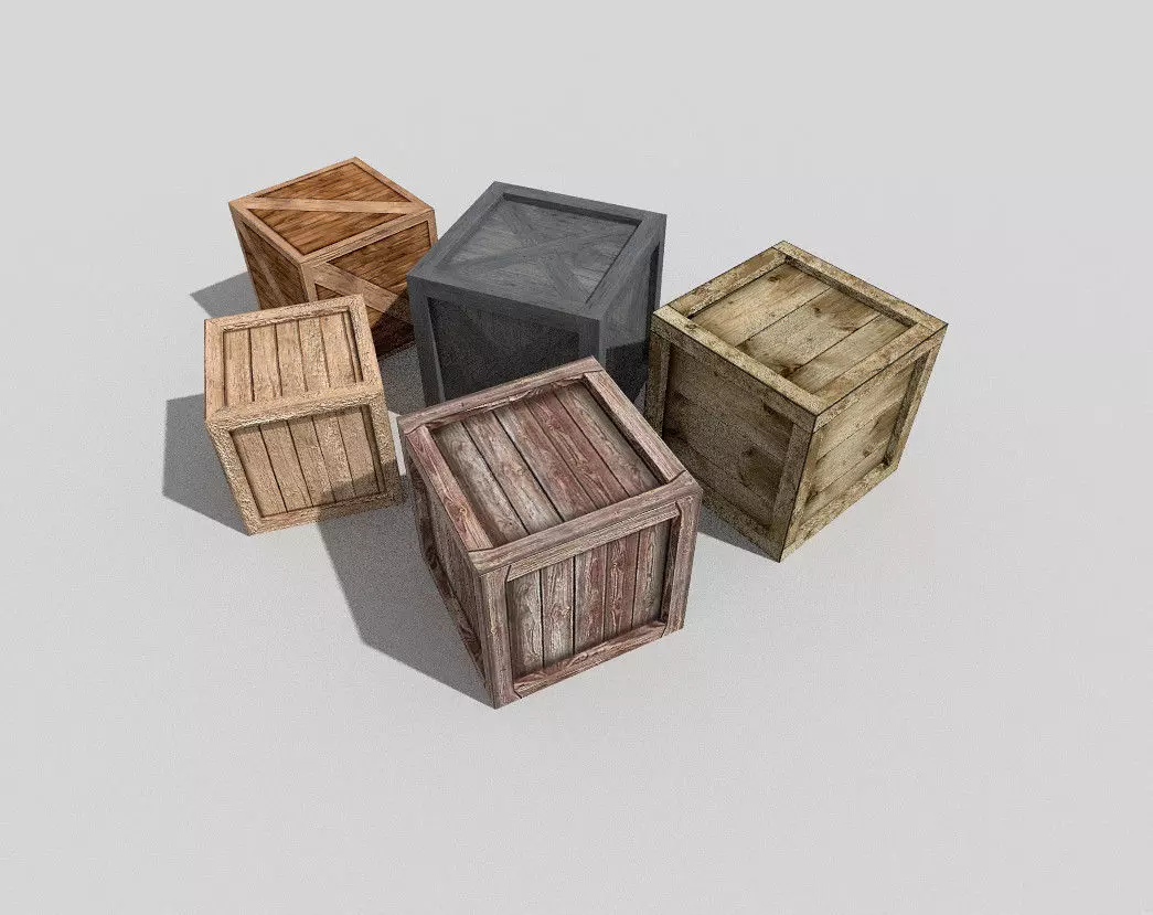low poly wooden boxes pack 3 Low-poly 3D model_0
