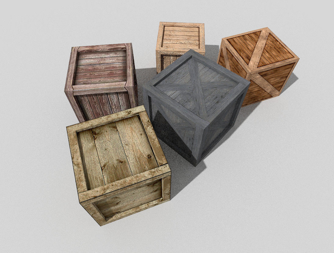 low poly wooden boxes pack 3 Low-poly 3D model_3