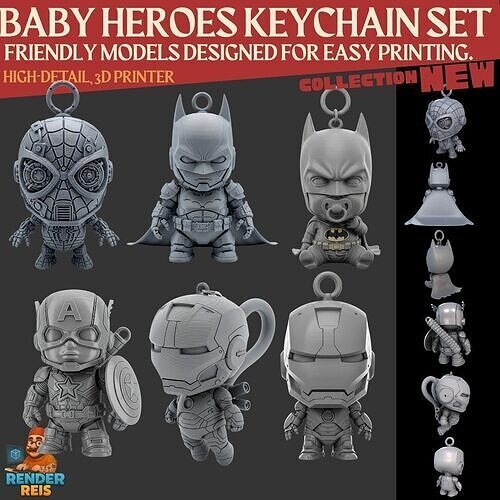 Dark Heroes Collection 6Piece 3D Keychain Model Set 3D print model