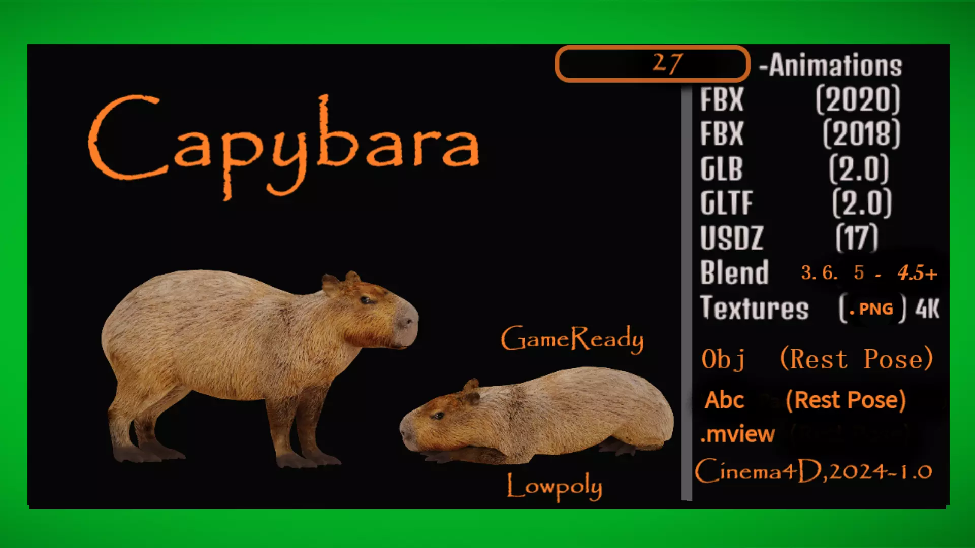 Capybara Low-poly 3D model_0