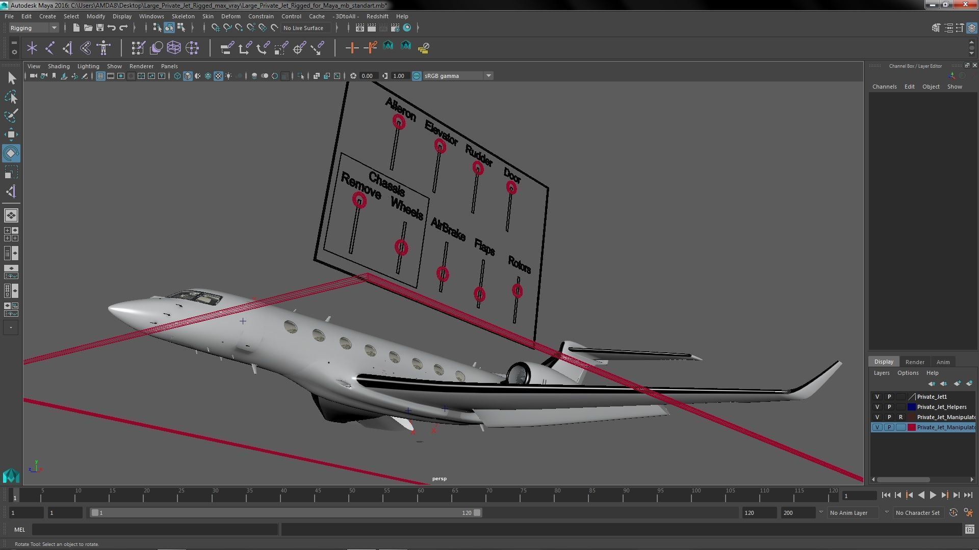 Large Private Jet Rigged for Maya 3D model_29