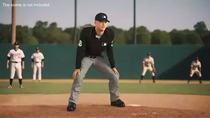 Baseball Umpire in Cap Ready Pose 3D model