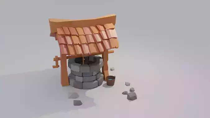 Low Poly Well  Low-poly 3D model