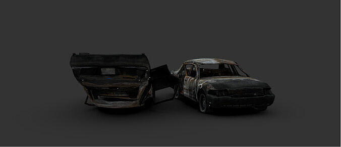 Burned Police Cars  Post-Apocalyptic Wreckage Set Low-poly 3D model