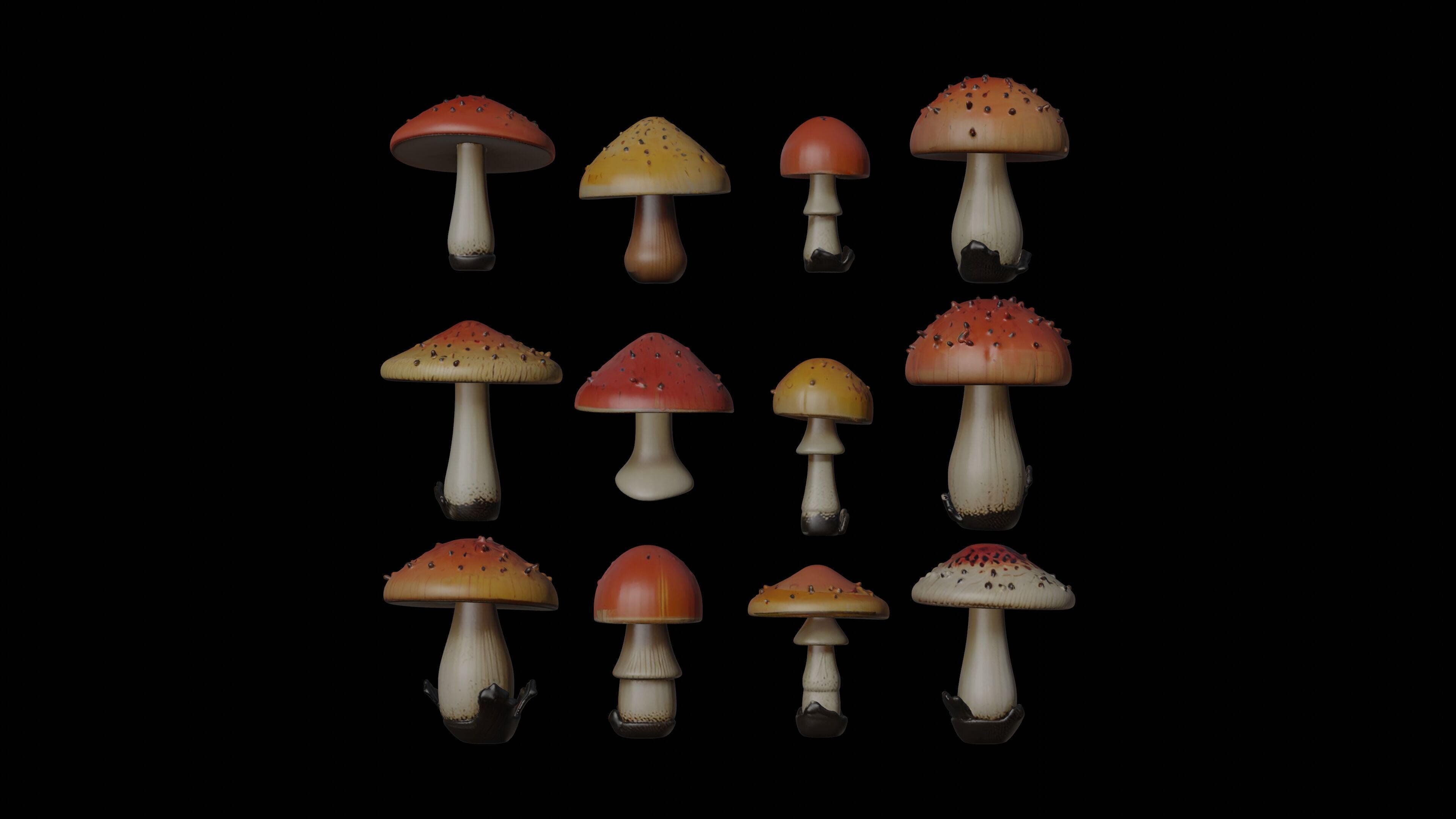 Magic Mushroom Psilocybe Pack of 12 - Game and Render Ready 3D model_2
