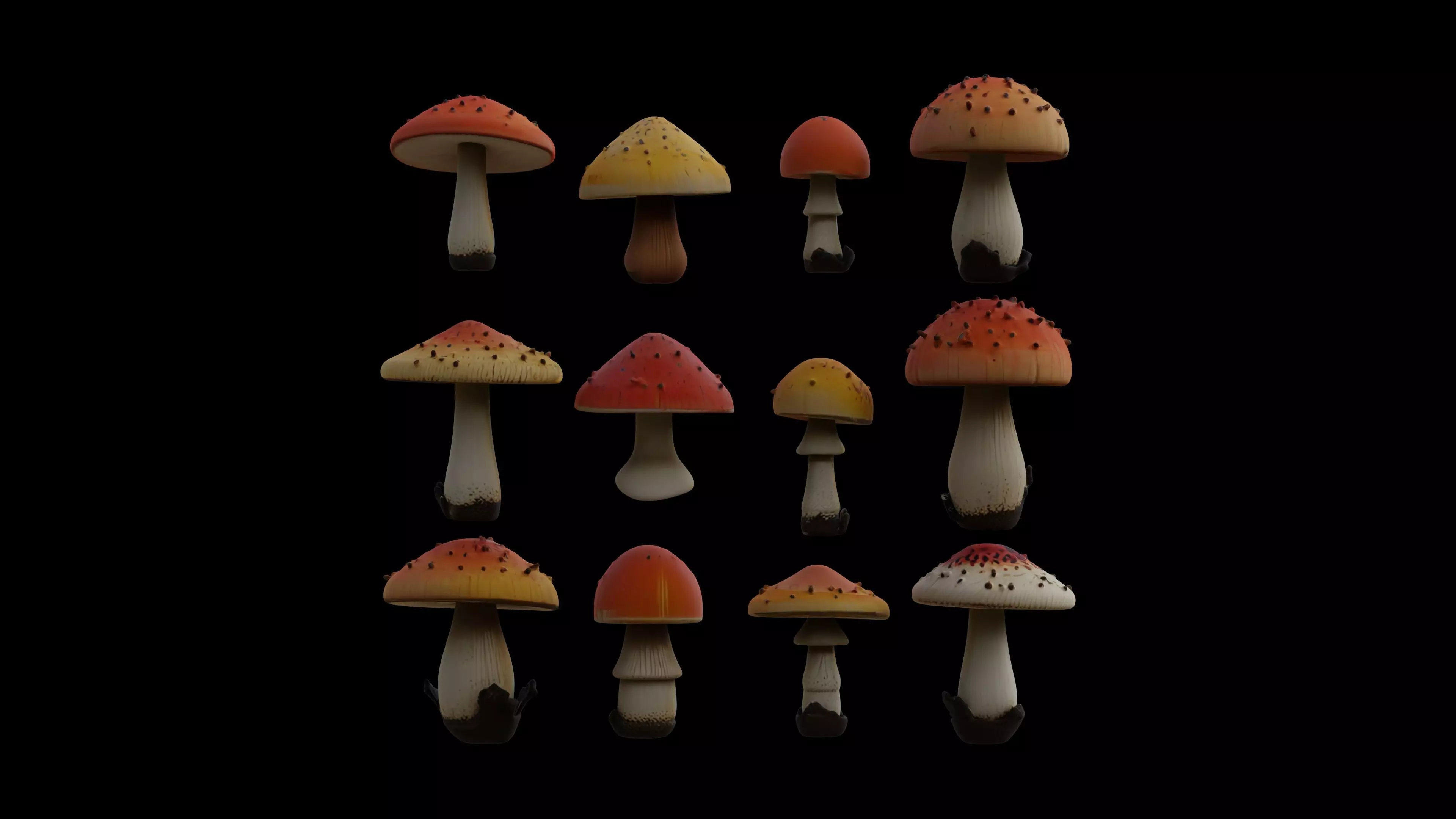 Magic Mushroom Psilocybe Pack of 12 - Game and Render Ready 3D model_0