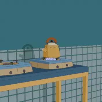 Stylized Kitchen Gas Stove Scene with Kettle - Blender Asset Low-poly 3D model