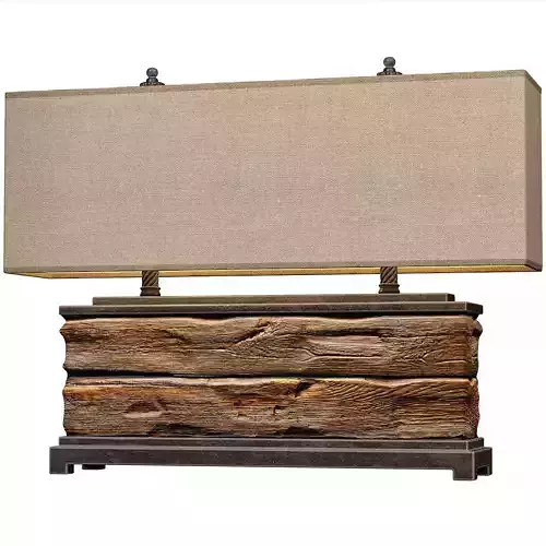 Large Wooden Rustic Loft Metal Old Country Table Lamp 3D model