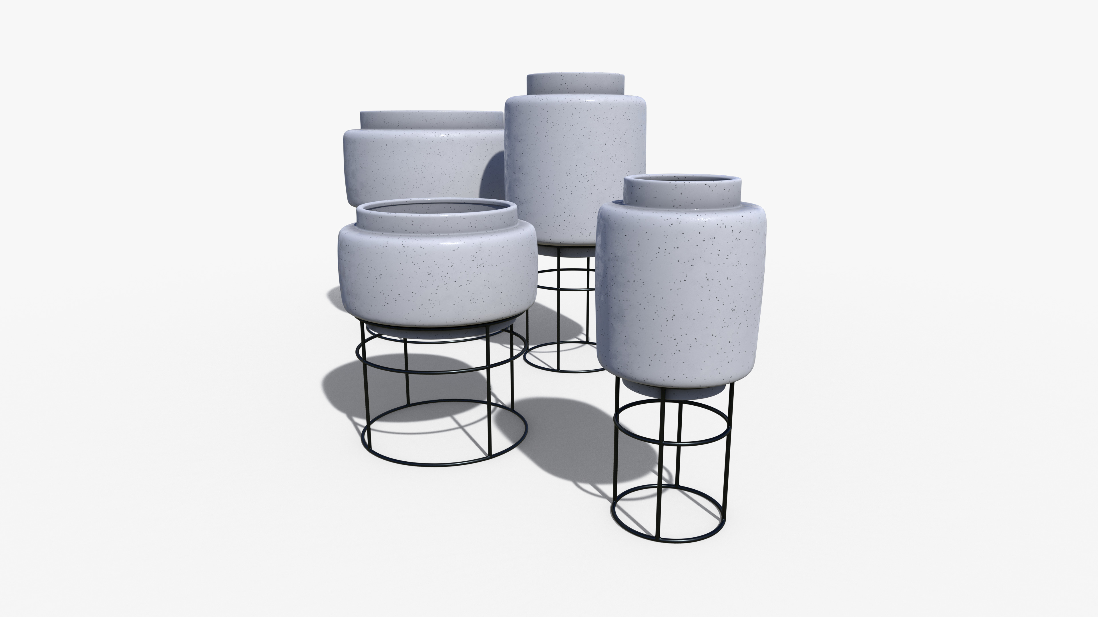 Pots Stand Ceramic Set Low-poly 3D model_3