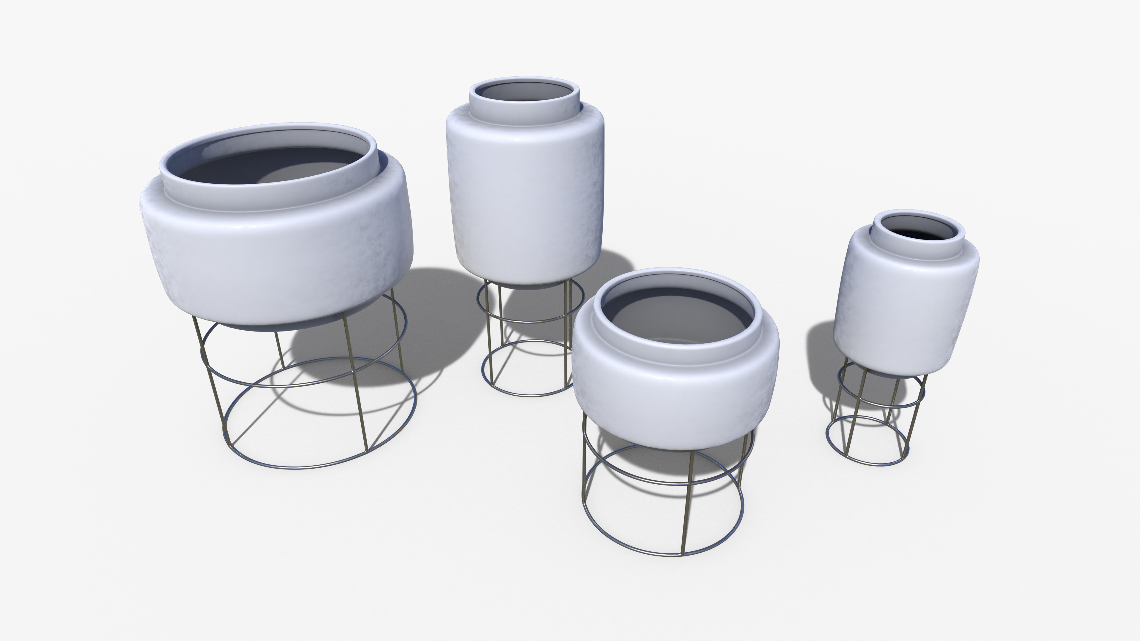 Pots Stand Ceramic Set Low-poly 3D model_7
