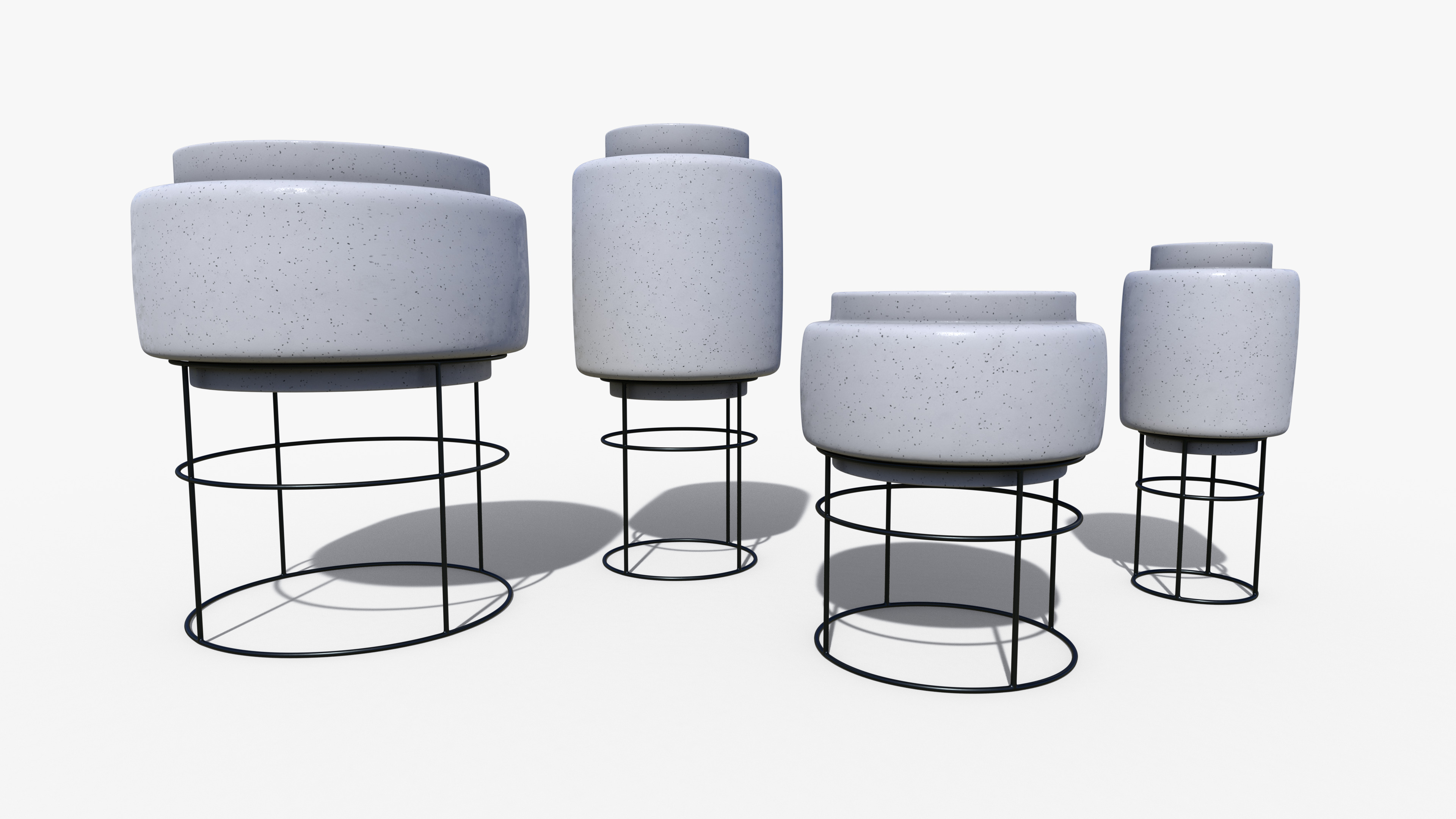 Pots Stand Ceramic Set Low-poly 3D model_2