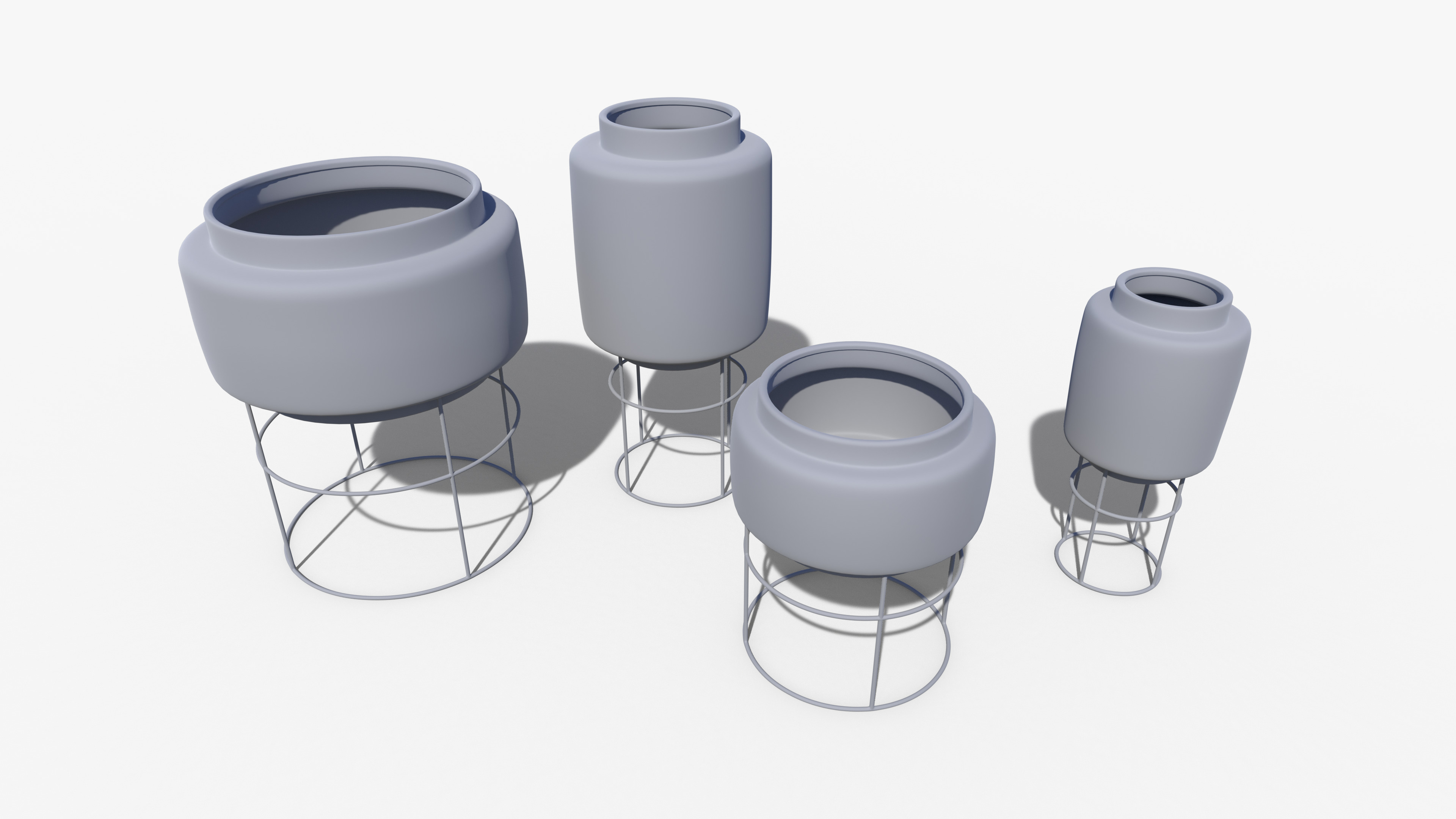 Pots Stand Ceramic Set Low-poly 3D model_8