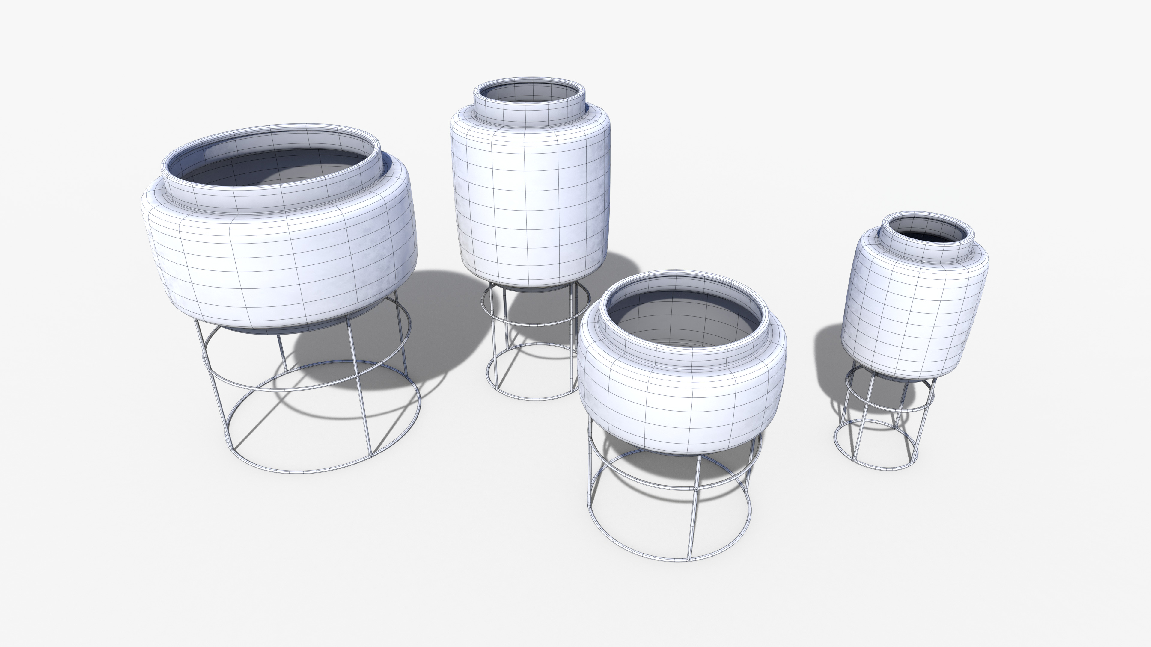 Pots Stand Ceramic Set Low-poly 3D model_6