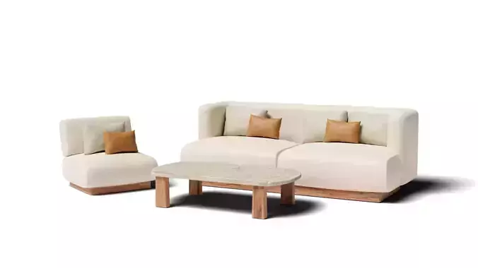 White leather wooden base sofas and side table