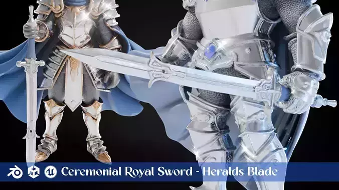 Stylized Sword - Ceremonial Royal Heralds Blade - Game Ready