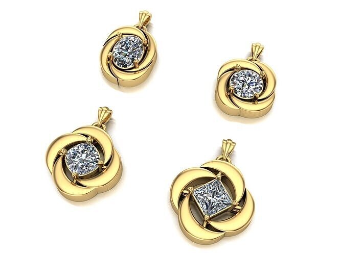 4 Solitare Diamond Pendants - Crescents 3D print model