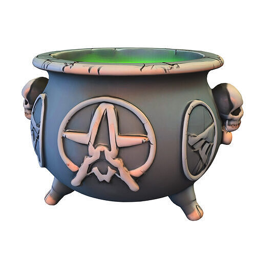 Witch Cauldron with Glowing Potion Low-poly 3D model