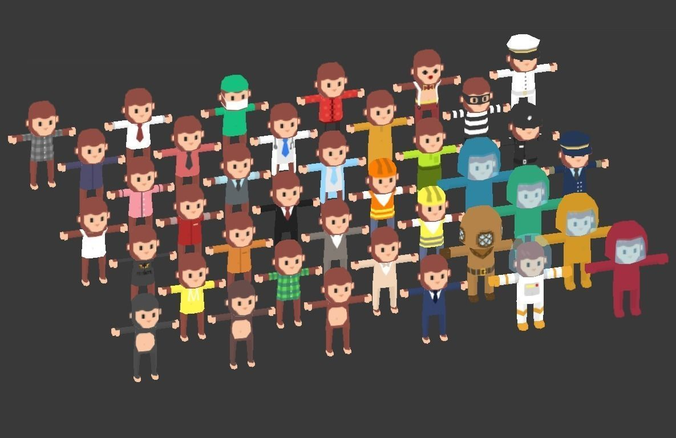 Low Poly Mr Mo Characters Package Low-poly 3D model