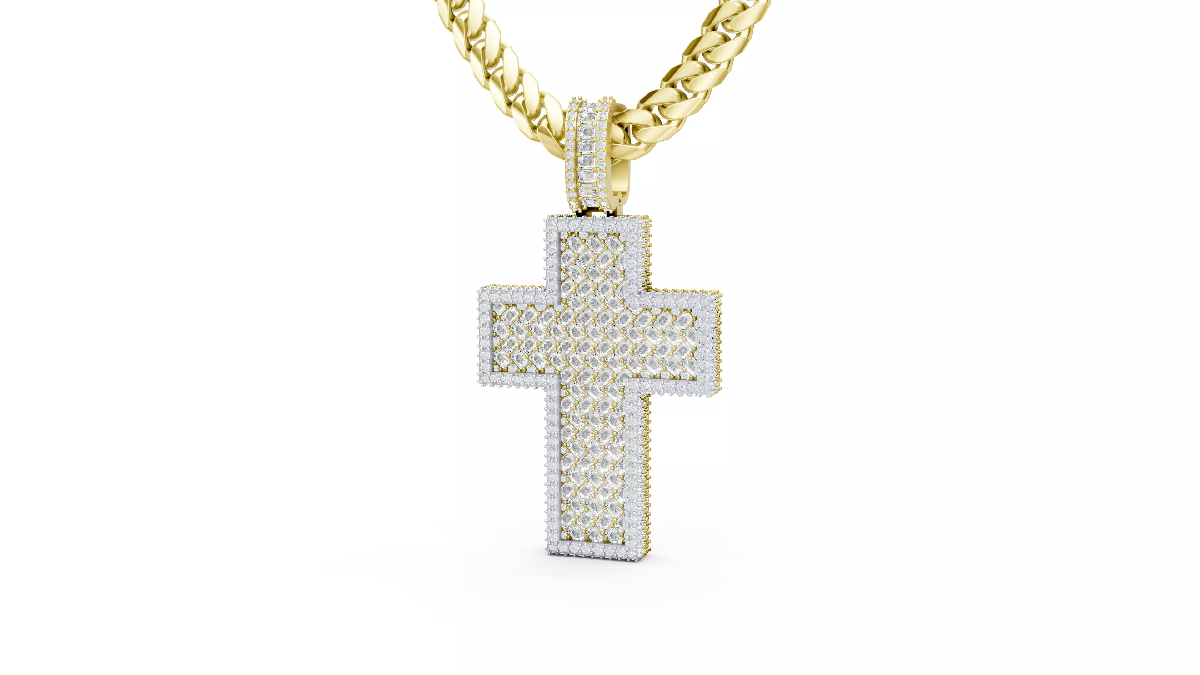 Custom Cross Pendant - Crucifixion Emerald Diamond Cross  3D print model_0