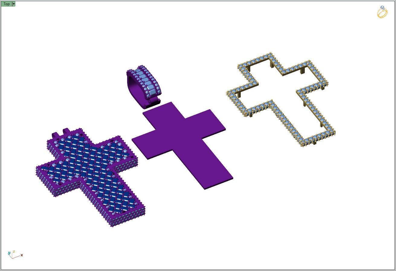 Custom Cross Pendant - Crucifixion Emerald Diamond Cross  3D print model_9