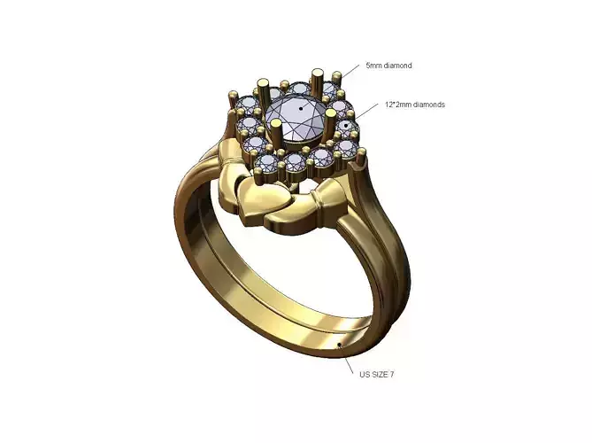 Rhombus diamond cluster Claddagh guard ring US size 7
