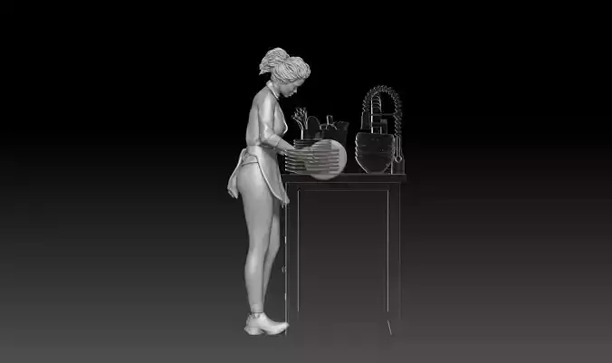 wash dish house girl 1 3D print model